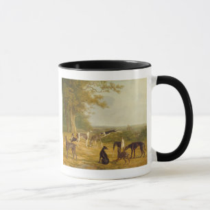 Nine Greyhounds in een Landschap (olie op canvas) Mok