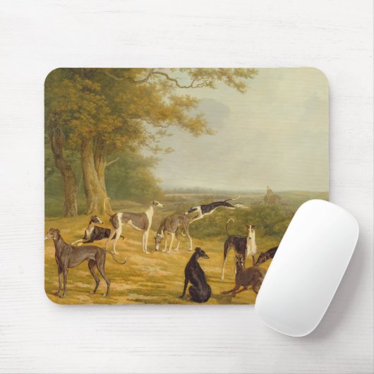 Nine Greyhounds in een Landschap (olie op canvas) Muismat (Met muis)