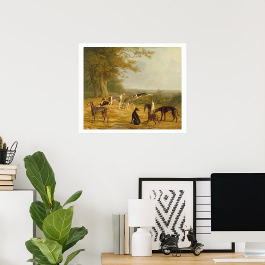 Nine Greyhounds in een Landschap (olie op canvas) Poster (Thuiskantoor)
