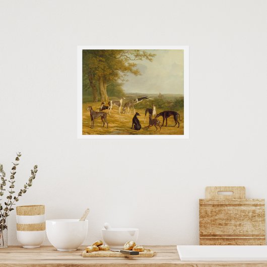 Nine Greyhounds in een Landschap (olie op canvas) Poster (Keuken)