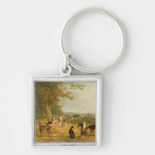Nine Greyhounds in een Landschap (olie op canvas) Sleutelhanger
