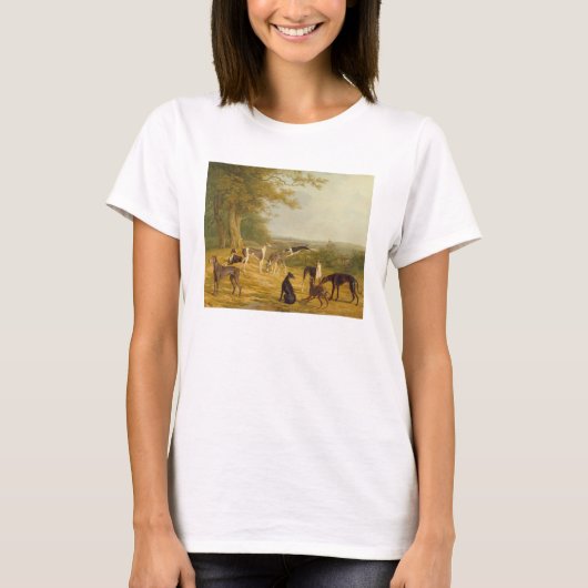 Nine Greyhounds in een Landschap (olie op canvas) T-shirt (Voorkant)