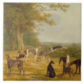 Nine Greyhounds in een Landschap (olie op canvas) Tegeltje (Voorkant)