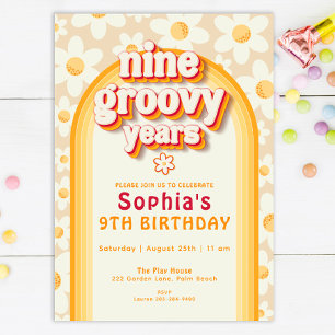 Nine Groovy Years Boho Daisy Rainbow Birthday Kaart