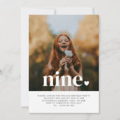 Nine Heart Photo First Birthday Invitation Kaart (Voorkant)