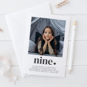 Nine Heart - Square Photo Birthday Invitation Kaart