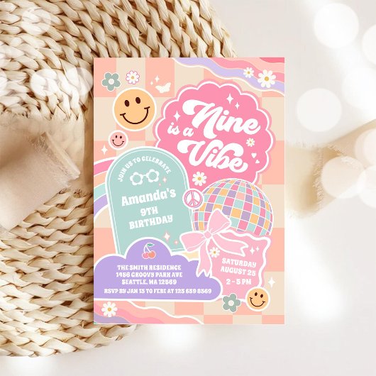 Nine Is A Vibe Cloud Rainbow Disco 9th Birthday  Kaart