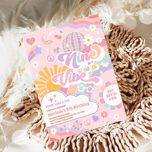 Nine Is A Vibe Disco Regenboog Zon 9e Verjaardag Kaart