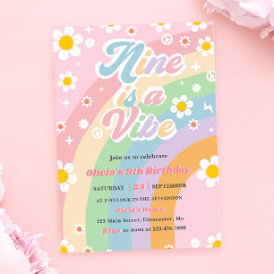 Nine Is A Vibe Groovy Daisy Regenboog 9e Verjaarda Kaart
