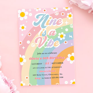 Nine Is A Vibe Groovy Daisy Regenboog 9e Verjaarda Kaart