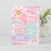 Nine Is A Vibe Groovy Rainbow Disco 9th Birthday  Kaart (Staand voorkant)