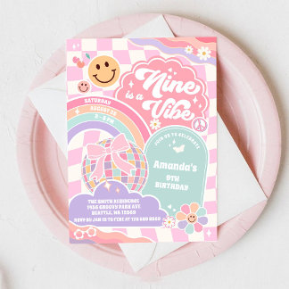 Nine Is A Vibe Groovy Regenboog Disco 9e Verjaarda Kaart