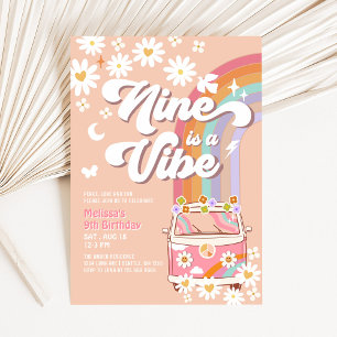 Nine is a Vibe Groovy Roze Madeliefje 9e Verjaarda Kaart
