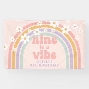 Nine is a Vibe Pastel regenboog 9e verjaardag Spandoek