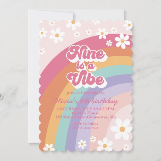 Nine is a Vibe Regenboog 9e verjaardagsuitnodiging Kaart (Voorkant)