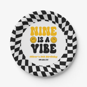 Nine Is A Vibe Retro Negende 9e Verjaardagsfeestje Papieren Bordje