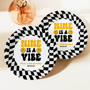 Nine Is A Vibe Retro Negende 9e Verjaardagsfeestje Papieren Bordje