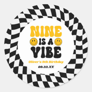 Nine Is A Vibe Retro Negende 9e Verjaardagsfeestje Ronde Sticker