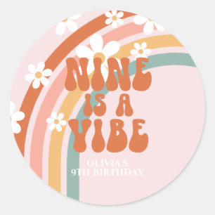 Nine is a Vibe Retro regenboog 9e verjaardag Ronde Sticker