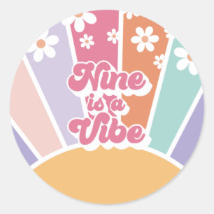 Nine is a Vibe Retro Sunshine Rainbow Daisy Ronde Sticker