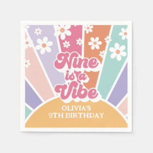 Nine is a Vibe Retro Sunshine Rainbow Daisy Servet