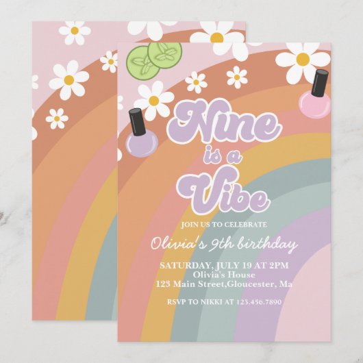 Nine is a vibe Spa Rainbow 9e verjaardag Kaart (Voorkant / Achterkant)