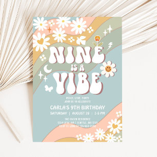 NINE is een Vibe Daisy Hippie 70s Retro Verjaardag Kaart