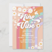 Nine is een Vibe Daisy Rainbow Groovy 9e verjaarda Kaart (Voorkant)