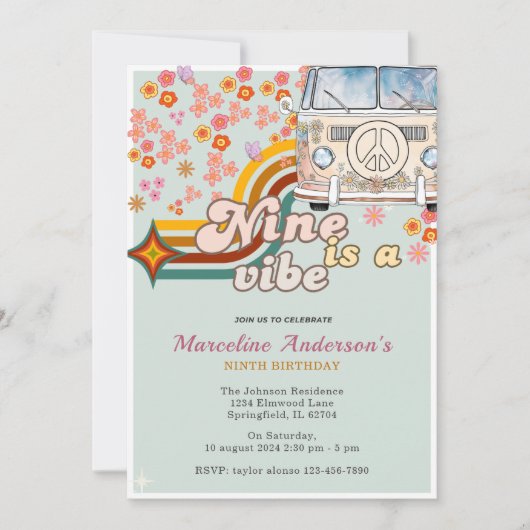 Nine is een Vibe Daisy Van Floral 9e verjaardag Kaart (Voorkant)