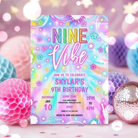 Nine is een vibe neon gloed 9e verjaardagsfeestje kaart