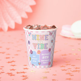 Nine is een vibe preppy patch 9e verjaardagsfeestj papieren bekers
