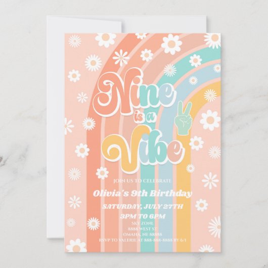 Nine is een vibe Rainbow Daisy 9e verjaardagsfeest Kaart (Voorkant)