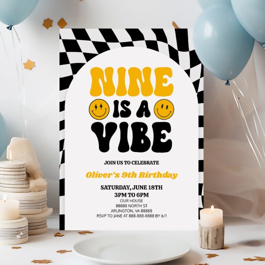 Nine is een vibe retro eerste 9e verjaardag kaart