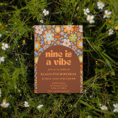 Nine is een Vibe Retro Groovy Flowers 9e Verjaarda Kaart