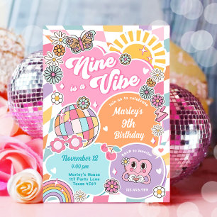 Nine is een Vibe Retro Preppy Varsity Disco Verjaa Kaart