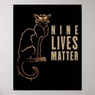 Nine Lives Black Cat Sticker Poster