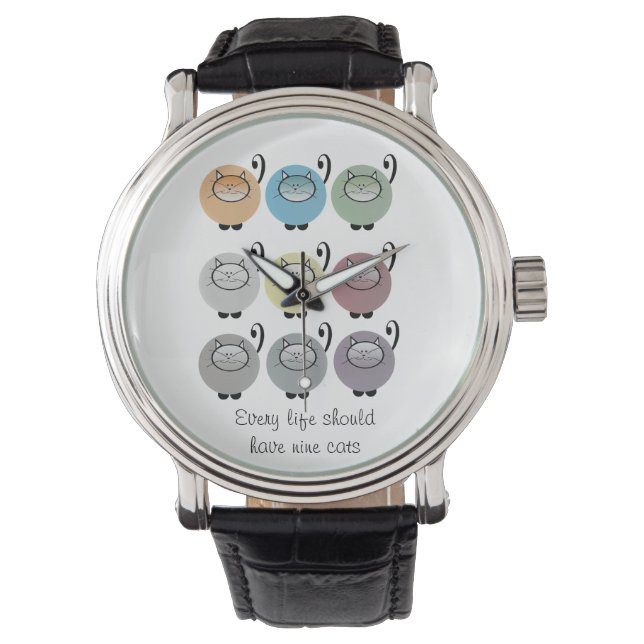 Nine Lives Cat Quote Horloge (Voorkant)