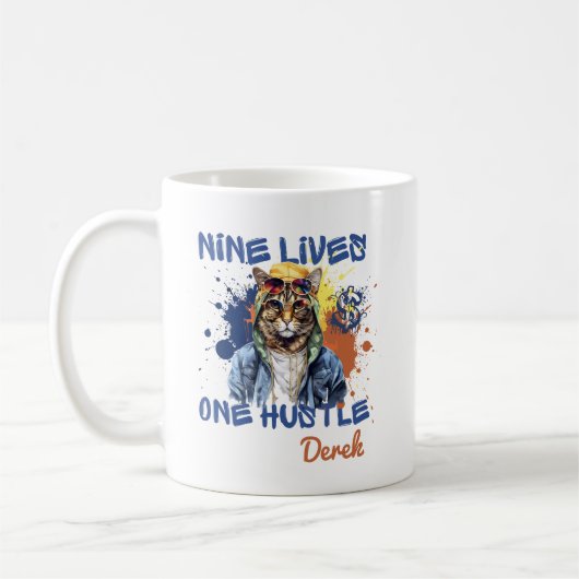 Nine Lives One Hustle Hip Hop Cat Koffiemok (Links)