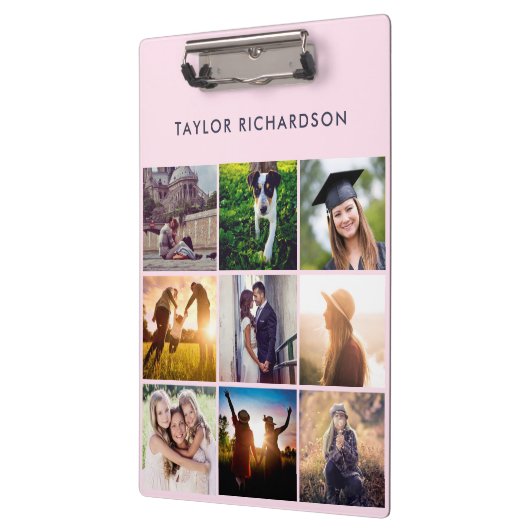 Nine Photo Collage | Blush roze en marine Klembord (Links)