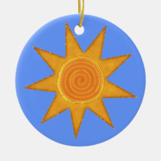 Nine Ray Yellow Spiral Sun Symbool Keramisch Ornament (Voorkant)