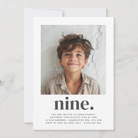 Nine Square Photo First Birthday Invitation Kaart (Voorkant)