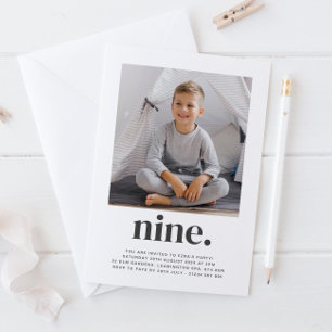 Nine Square Photo First Birthday Invitation Kaart