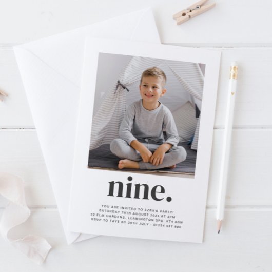 Nine Square Photo First Birthday Invitation Kaart