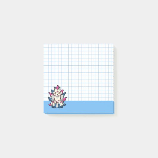 Nine-Tailed Kitsune- Japanse Vos Yokai Blauwe Rast Post-it® Notes (Voorkant)