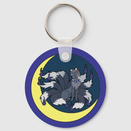 Nine-verzilverfox (Kitsune) Sleutelhanger (Voorkant)