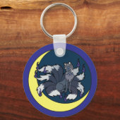 Nine-verzilverfox (Kitsune) Sleutelhanger (Voorkant)