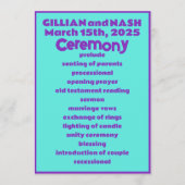 Nineties Paarse op Blauwgroen bruiloft Programmakaart (Voorkant)