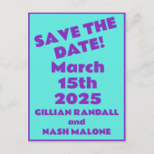 Nineties Paarse op Blauwgroen bruiloft Save-the-Da Briefkaart (Voorkant)