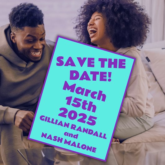 Nineties Paarse op Blauwgroen bruiloft Save-the-Da Briefkaart