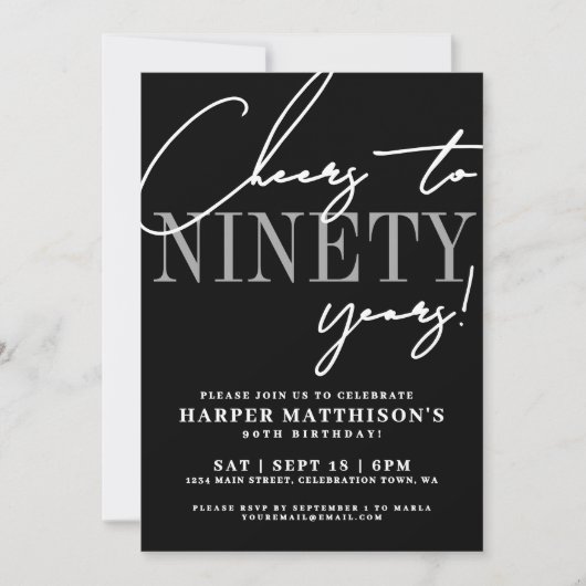 Ninety Black 90th Birthday Party Kaart (Voorkant)